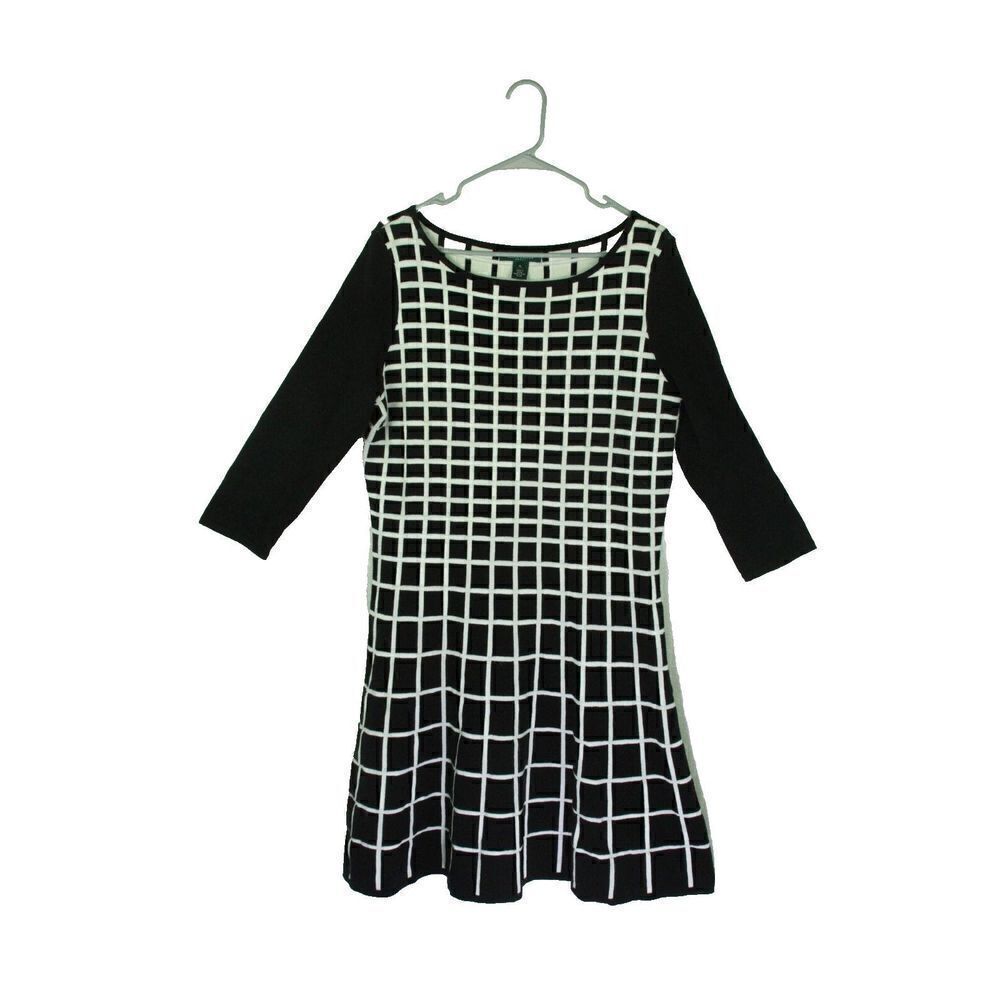 Lauren Ralph Lauren Sweater Dress Green Label Black White Graphic Womens XL
